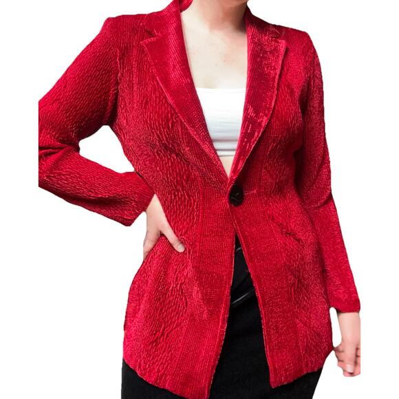 Vintage Harve Benard Pleated Chenille Longline Blazer Sz L Retro Edgy Career - Picture 1 of 10